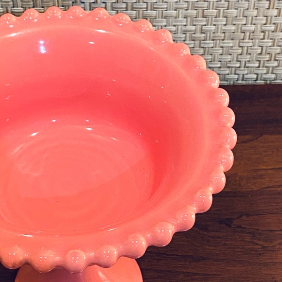 🌟3xHP🌟VTG 1960s MCM Coral Clazed Ceramic Pedestal Candy Dish Compote Deartis - Picture 4 of 6